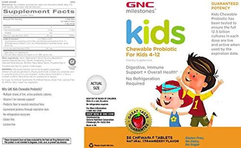 GNC Milestones Kids Chewable Probiotic for Kids 4-12, 30 Chewable Tablets, Supports Digestive and Immune System...