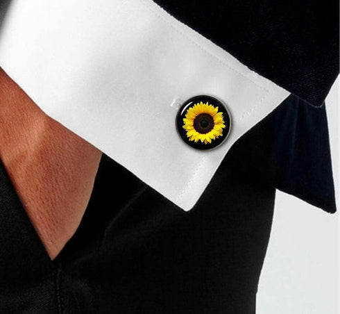 Cufflinks, Sunflower Cuff Links Sun Flower Wedding Mens Cufflinks Jewerly Gift For Men...
