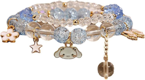 Couple Heart Kawaii Bracelets Set Cinnamoroll Crystal Beads Pearl Bracelets Cute Cartoon Elastic Beaded Bracelets...