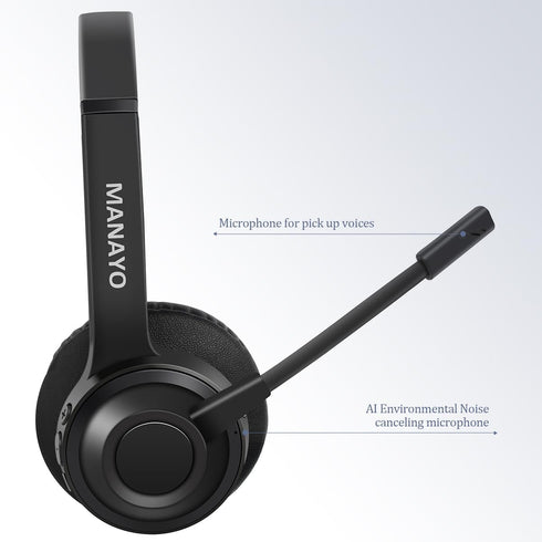 Bluetooth Headset, ENC Wireless Headsets with Microphone for Truckers, Customer Services, Office and Zoom Meetings Call, Single-Ear Laptop Cell Ph...