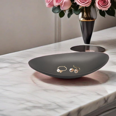 Black Key Ring Dish Jewelry Tray Key Tray Organizer,Dresser Decor entryway Key Dish Decorative Trinket Dish Housewarming Gift 7inch (Oval)...
