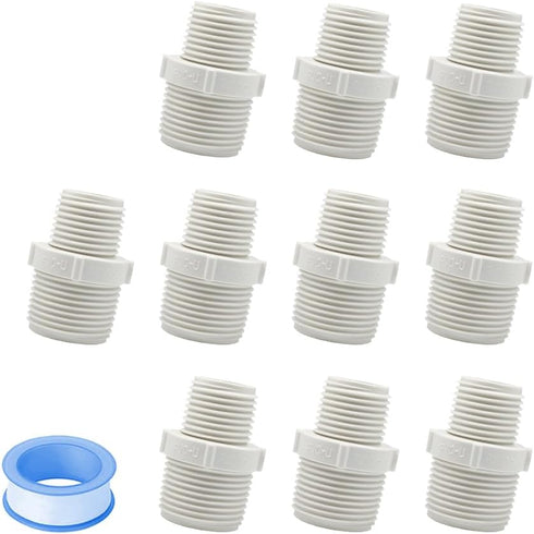 10PCS 1/2" to 3/4" PVC Pipe Fittings Nipple G1/2 X G3/4 Male to Male Thread Coupling Hex Straight Adapter Connector...