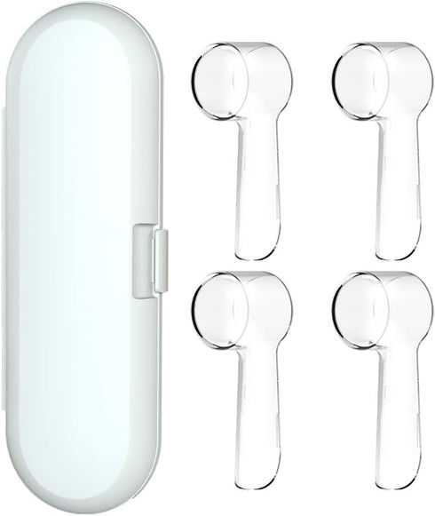 Electric Toothbrush Travel Case for Oral-B Toothbrushes - 4 Pcs Toothbrush Head Covers Compatible with Oral B Electric Toothbrush Heads (White)...