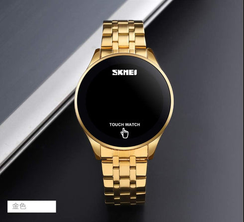 Touch Screen Digital LED Watch Green Highlight Backlight Stainless Steel WatchBand Waterproof Casual Sport Mens Womens Boys Watch...