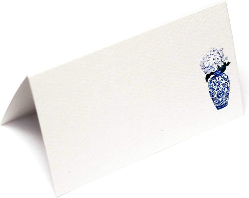 Nancy Nikko Place Cards with Blue and White Ginger jar with White Flowers, Table Tent Style, Scored for Easy Folding. Available in Pkgs of 12/25 /...