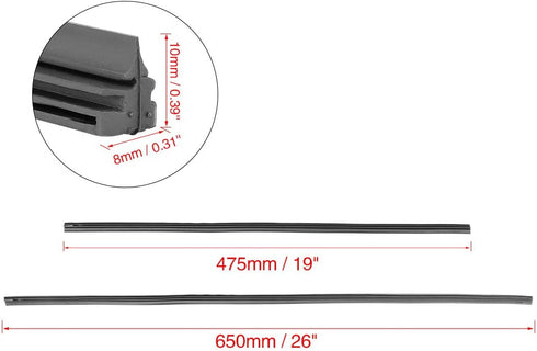 X AUTOHAUX 4pcs 475mm 650mm 19" 26" 8x10mm 3 Section Car Windshield Wiper Blade Refill...