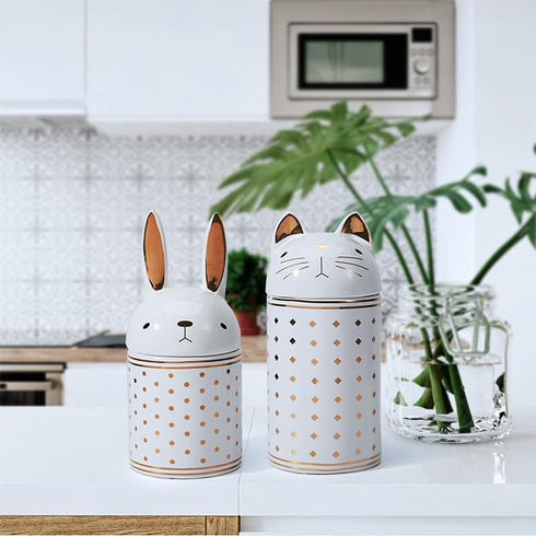 HAUCOZE Rabbit Cookie Jar Decorative Candy Jar with Lid Modern Arts Gifts Ceramic 8.1inch...