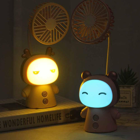 Mini Handheld Fan Cartoon Portable Fan with Night Light USB Rechargeable Battery Operated Folding Small Fan for Home Kids Children Table Study Des...