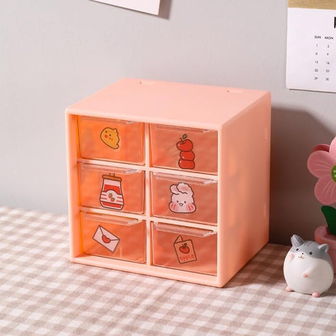 Mini Plastic Desktop Organizer with 6 Drawers,Small Parts Organizer,Desktop Drawer Cabinet for Makeup Office Craft Supplies,Sticker Organizer with...