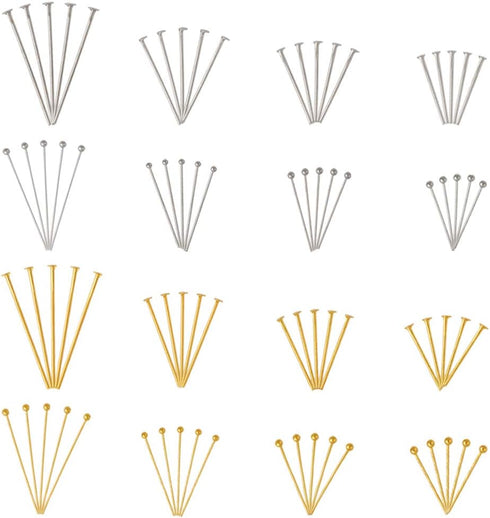Pandahall 1600Pcs/Box Brass Ball Head Pins & Iron Flat Head Pins Set Golden & Platinum Eye Pins for Beading Jewelry Making...