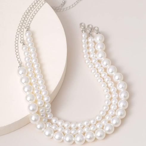 Missgrace Boho Women Wedding Party Prom Vintage Pearl Silver Gold Chain Chokers Multilayer Pearl Choker Necklace Pearl Simple Statement Bride Chok...