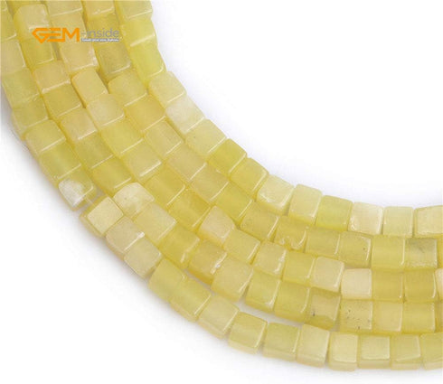GEM-Inside 4mm Natural Lemon Green Stone Semi Precious Square Healing Beads for Jewelry Making DIY Handmade Craft Supplies 15"...