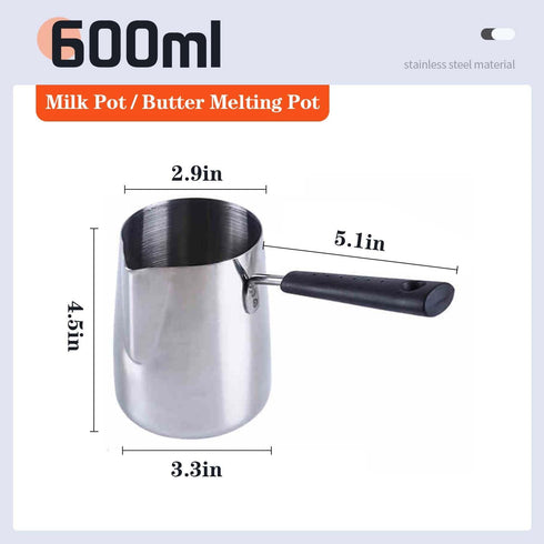 Butter Coffee Milk Warmer Mini Butter Melting Pot Turkish Coffee Warmer and Butter Melting Pot, Stainless Steel, 20-Ounce Capacity (600ML)...