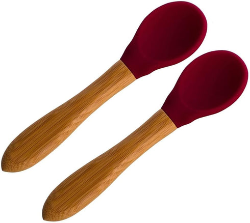 Babynow Bamboo Baby Spoons Self-Feeding Supplies for 6+ Months Babies & Toddlers in Bamboo & Soft Tip Designs BURGUNDY Pack of 2...