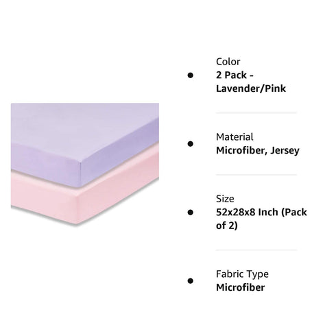 Everyday Kids 2-Pack Fitted Crib Sheets, 100% Soft Breathable Microfiber Baby Sheet, Fits Standard Size Mattress 28in x 52in, Lavender, Pink Nurse...