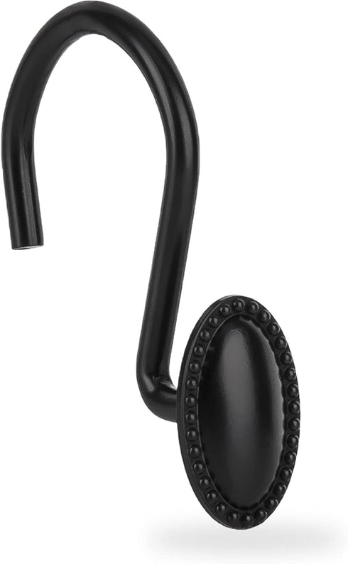 Shower Curtain Hooks, Set of 12, Black, Zinc, Rust Resistant, Decorative, Matte Black, Regular Size, Suitable for Standard Straight or Curved Show...