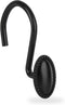 Shower Curtain Hooks, Set of 12, Black, Zinc, Rust Resistant, Decorative, Matte Black, Regular Size, Suitable for Standard Straight or Curved Show...