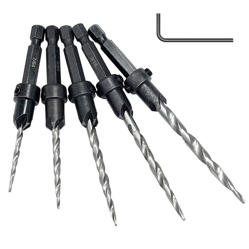 5pcs Wood Tapered Countersink Drill Bit Set Hex Shank Screw Drill Counter Sink Bit 7/64", 9/64",11/64", 3/16", 7/32" Adjustable Drilling Tool Kit ...
