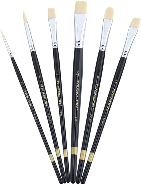 Transon Paint Brush Set 6pcs Art Painting Flexible Bristle for Acrylic Watercolor Gouache Oil Leather Canvas and Face Painting...