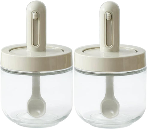 Glass Spice Jars with Spoon - 10oz Empty Spice Bottles Containers, Condiment Pot with Retractable Spoon for Kitchen to Storage Salt,Paprika,Sugar ...