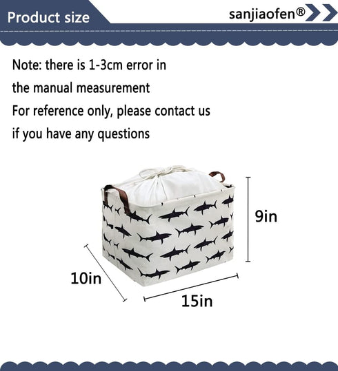 Rectangular Kids Storage Bins,Waterproof Shark Storage Basket with Lid,Boys Basket Collapsible Toy Organizer Bin with Handles for Clothes Storage,...
