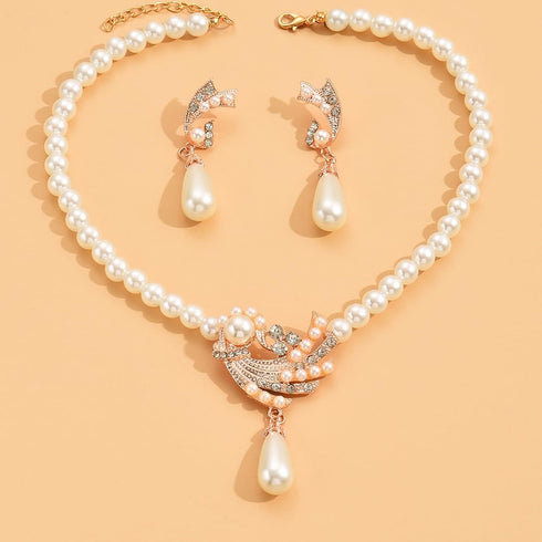 Elegant Brides Pearl Choker Necklace Pearl Drop Dangle Earrings Crystal Rhinestone Choker Wedding Jewelry Set for Brides Bridesmaid...
