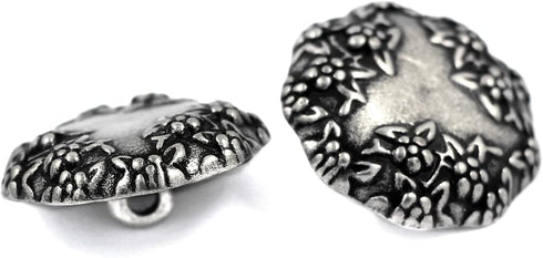 Bezelry 12 Pieces Flower Garland Nonagon Metal Shank Buttons. 20mm (3/4 inch) (Antique Silver)...