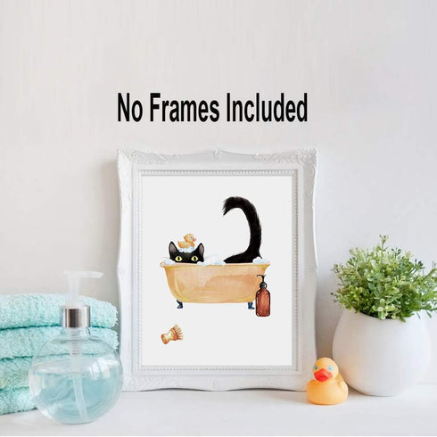 LHIUEM Black Cat Bathroom Decor, Funny Bathroom Wall Art Set of 4(8"X10",unframed) Modern Animals Kitty Pictures, Kitten Bathing Canvas Poster cat...