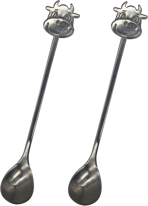 Maydahui 2PCS Cow Spoon 5.9inch 18/10(304) Stainless Steel Coffee Spoon Cartoon Animal Dessert Spoon Tableware Kitchen Tools for Sugar Tea Drink I...