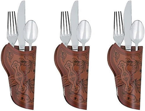 Cowboy Holster Silverware Holders | 24 Pack | 5.5 Inch |Western Party | Cardstock Brown...