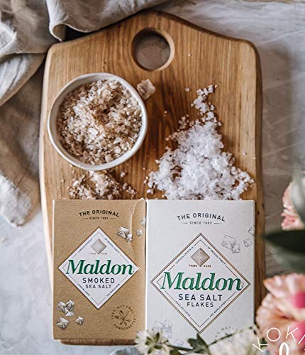 Maldon Salt, Smoked Sea Salt Flakes, 4.4 oz (125 g), Kosher, Natural, Gently Smoked Over Oak, Handcrafted, Gourmet, Pyramid Crystals, 2 Count...