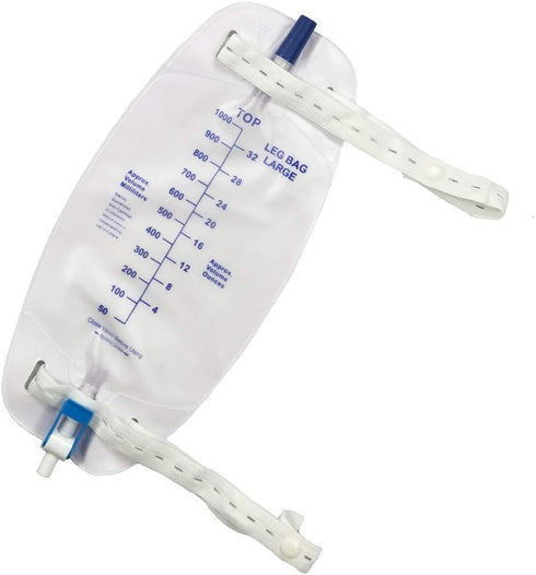 Easy-Tap Leg Bag Urinary Drainage Bag with Cloth Straps, Anti-Reflux Valve, Latex-Free, Easy Flip Drain (32 Oz 3 Pack)...