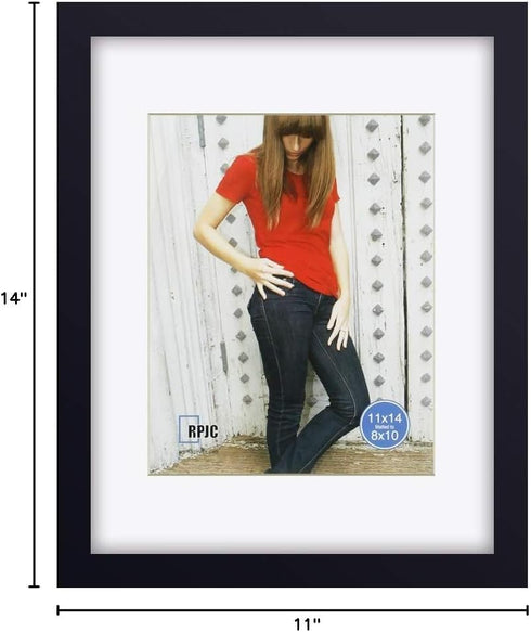 RPJC 11 x 14 Picture Frames Made of Solid Wood and High Definition Glass Display Pictures 8x10 with Mat or 11x14 Without Mat for Wall Mounting Pho...