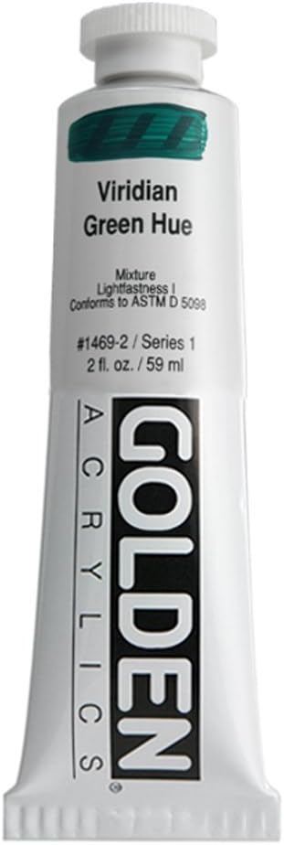 Heavy Body Acrylics by GOLDEN, Viridian Green Hue, 2 fl. oz. Tube, Professional Acrylic Paint, Semi-Transparent...