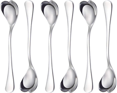 Demitasse Spoon, Mini Coffee Spoon, Small Dessert Spoons, 4.9-Inch 18/10 Stainless Steel Heart Shaped Spoon Set of 6, Cute Stirring Spoon for Tea,...