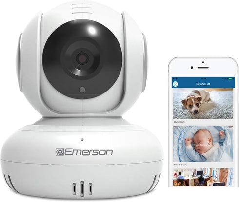 Emerson WiFi Baby Monitor/Pet Nanny Camera, Two Way Audio, Night Vision, Temperature Monitor, Pan/Tilt, Motion Detection, HD, 1080P, ER108002...