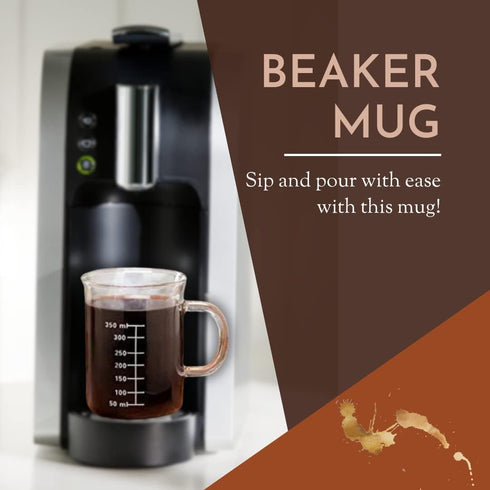 Novelty Laboratory Beaker Mug 14 Ounces (425 ml) - Made from Heat Resistant Borosilicate Glass - Accurate Measurement Markings on Side - Microwave...