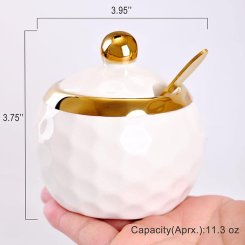 WHJY Ceramic Sugar Bowl with Lid and Spoon, Golf Design Porcelain Salt Bowl Salt Container, Modern Spice Box Seasoning Jar for Home and Kitchen Co...