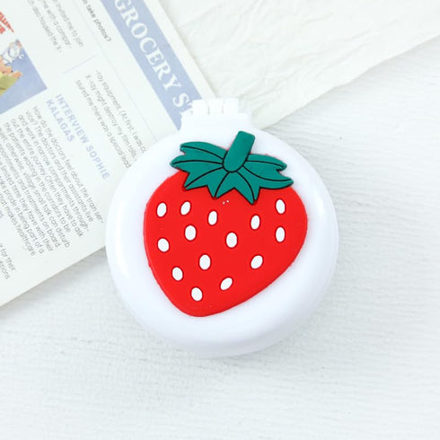 Strawberry Travel Hair Brush Pocket Comb with Mini Mirror Portable Compact Folding Hair Brushes Round Mini Compact Massage Comb for Girls and Wome...
