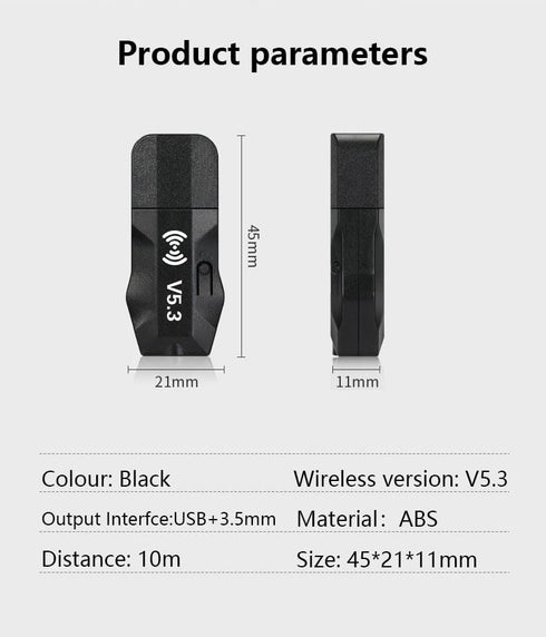 USB Wireless Audio Receiver Adapter, V5.3 Bluetooth Audio Adapter 3.5mm Stereo Sound System Music Receiver, Suitable for Speakers, Home theaters, ...