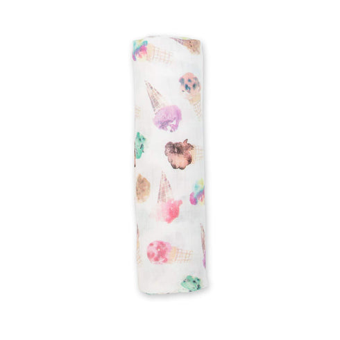 lulujo Baby Swaddle Blanket| Unisex Softest Bamboo Viscose Muslin Swaddle Blanket| Neutral Receiving Blanket for Girls & Boys 47in x 47in Ice Crea...