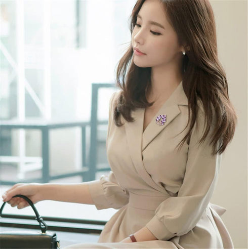 Purple Crystal Bauhinia Brooch Rhinestones Flower Brooches For Women Plant Lapel Pin Suit Dress Scarf Accessories Wedding Gift Jewelry...