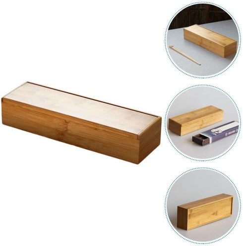 Flatware Wood Tray with Lid Kitchen Cutlery Utensil Drawer Organizer Bamboo Chopsticks Box Case Silverware Countertop Storage Container for Tablew...