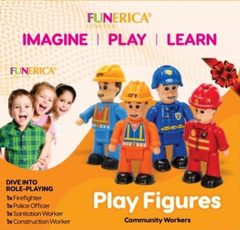 FUNERICA Firefighter, Construction Worker, Police Officer, and Sanitation Community Helpers People Figures for Kids - Little People Toy Figurines ...