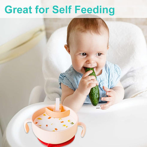 3 in 1 Baby Bowl First Stage with Lid, Straw, Snack Insert Suction Toddler Bowl - BPA Free Self-Feeding Training Toddler Utensils (Green)...
