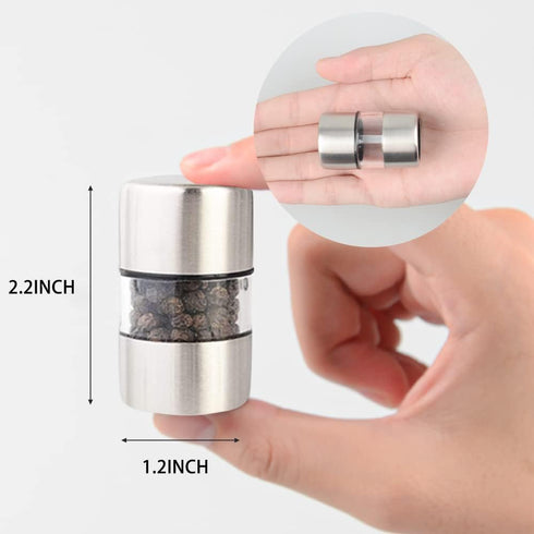 T-mark Premium Sea Salt and Pepper Grinder Set - Spice Mill with Brushed Stainless Steel, Small Portable Ceramic Salt & Pepper Shakers (2-Pack)...