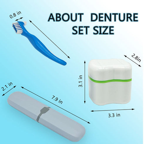 Denture Cup Kit, 2 Denture Case with 2 Denture Toothbrush & 2 Portable Toothbrush Box, Denture Cups for Soaking Dentures, Denture Cleaning Kit for...