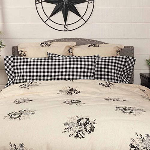 Piper Classics Vintage Check Black King Sham Set of 2 21x37+4...