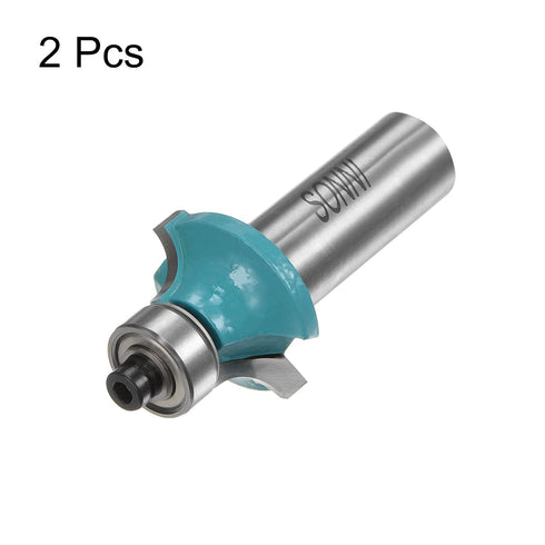2pcs Roundover Router Bit 1/2 Shank 1/4" Radius Carbide Tipped Edge Rounding Over Bit with Bearing Guide, Woodworking Milling Tool, Cyan...
