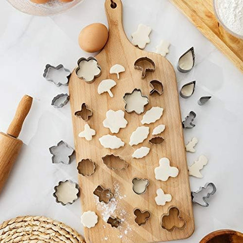 Tiny Mini Stainless Steel Cookie Cutters, 22-piece Cute Shapes Animal Flowers Bear Dinosaur for One-Bite Cookies, Fruits, Fondant Biscuit (22 pcs)...